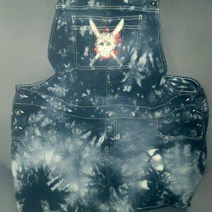 Friday the 13th acid wash denim overall shorts